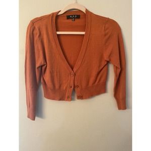 MAK Sweater Orange Autumn Fall Halloween 3/4 Sleeve Cropped Cardigan Medium